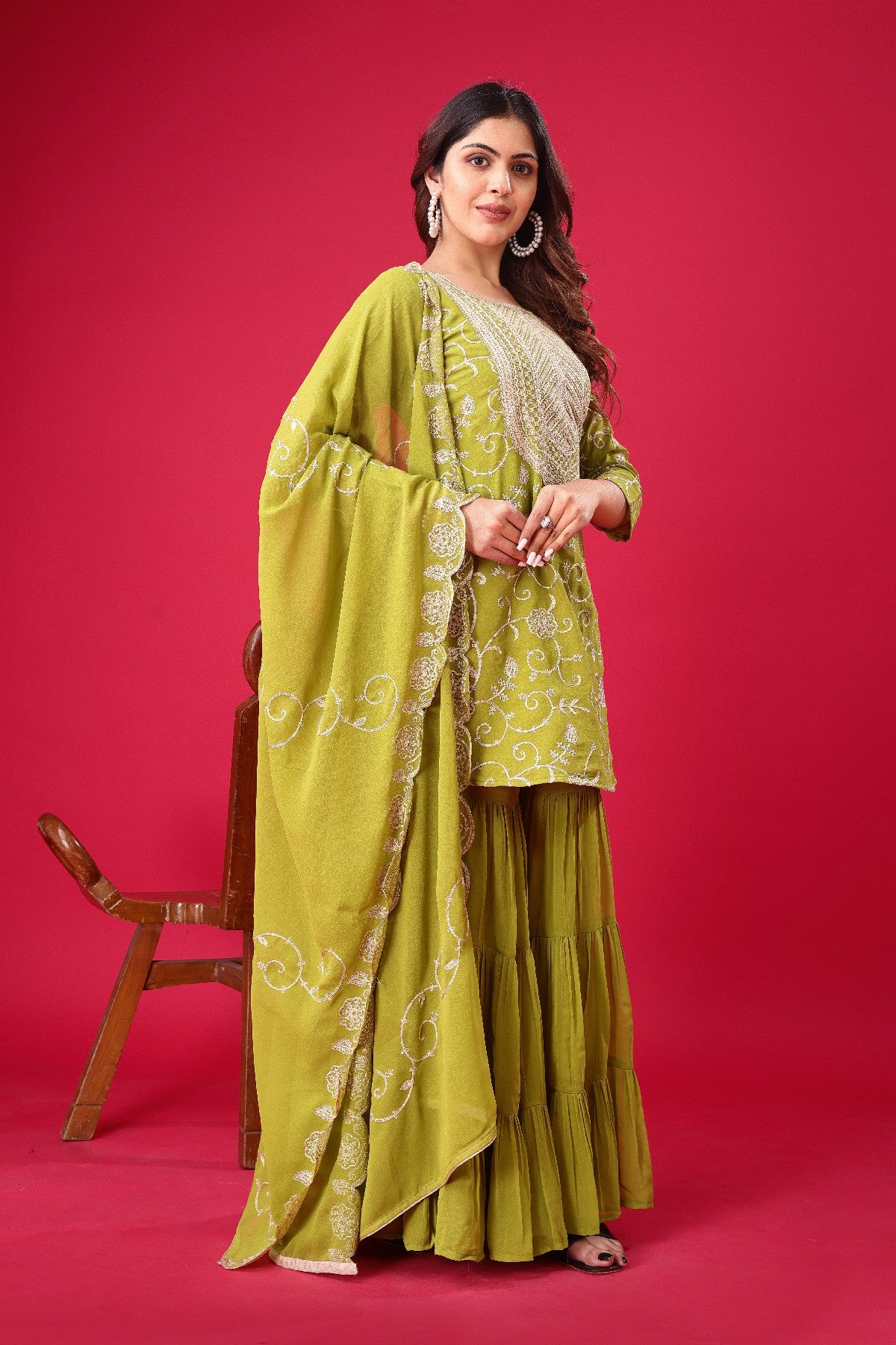 Enticing Georgette Embroidered Ruffle Top Sharara Suit