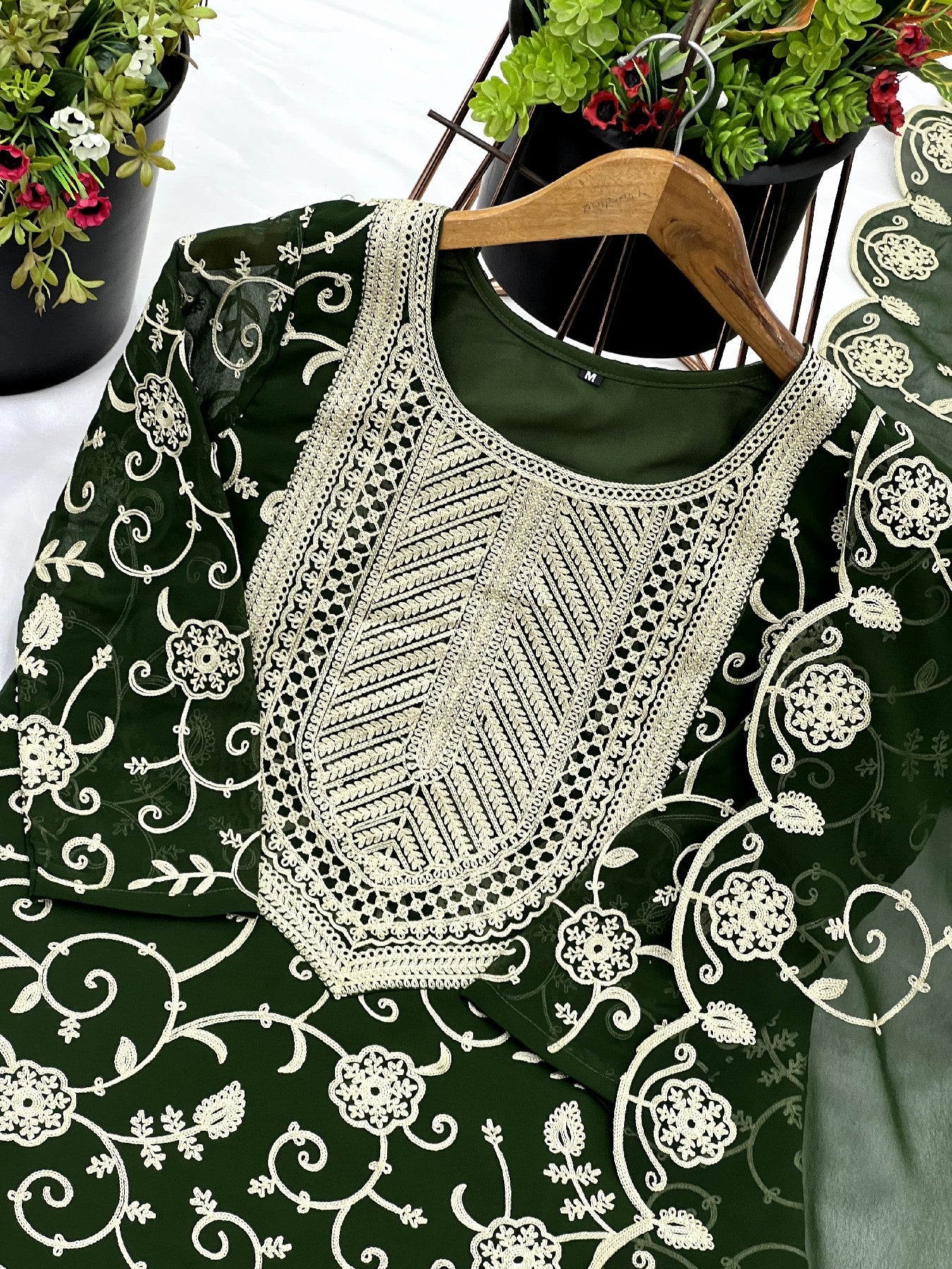 Enticing Georgette Embroidered Ruffle Top Sharara Suit