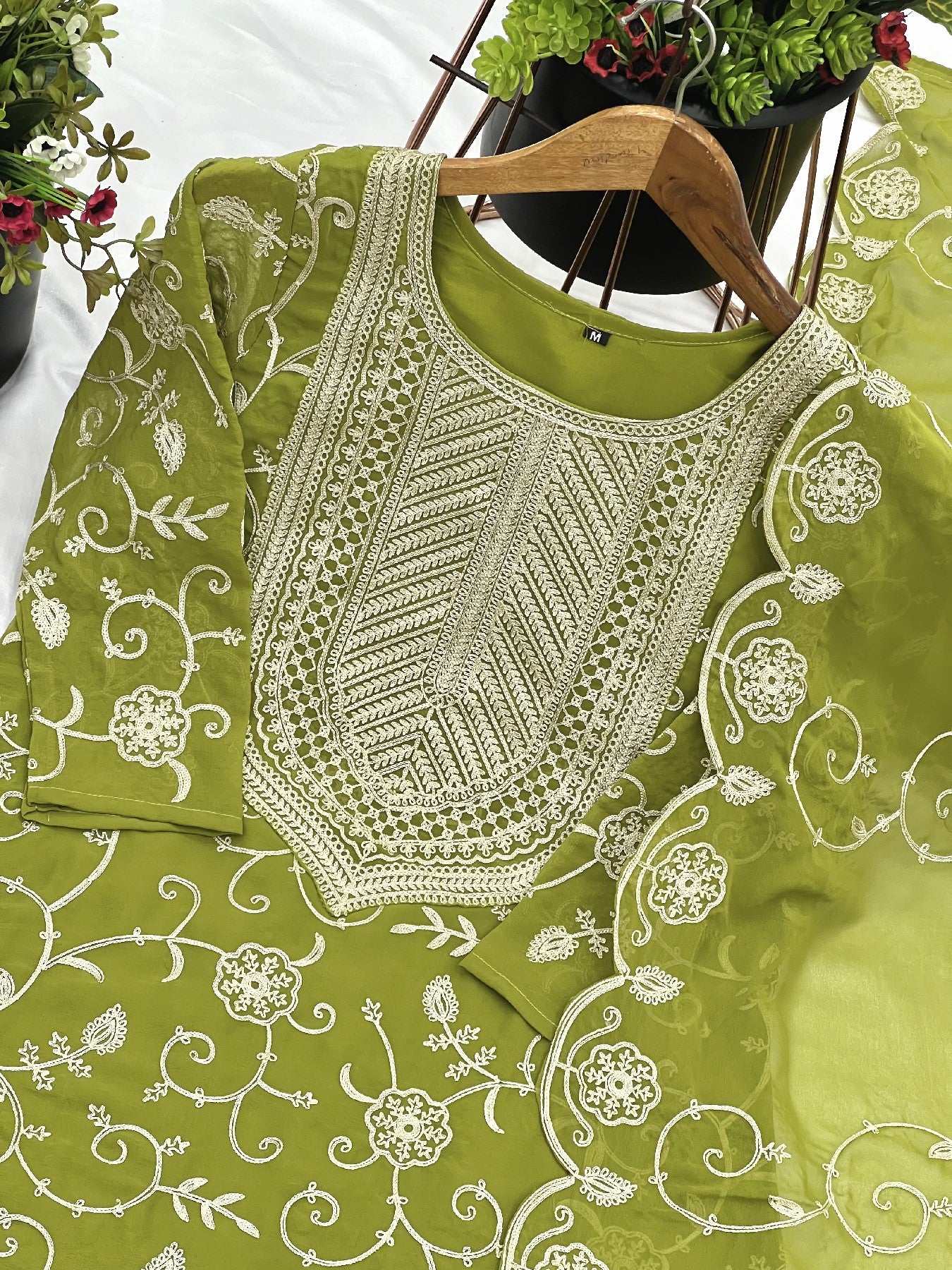 Enticing Georgette Embroidered Ruffle Top Sharara Suit