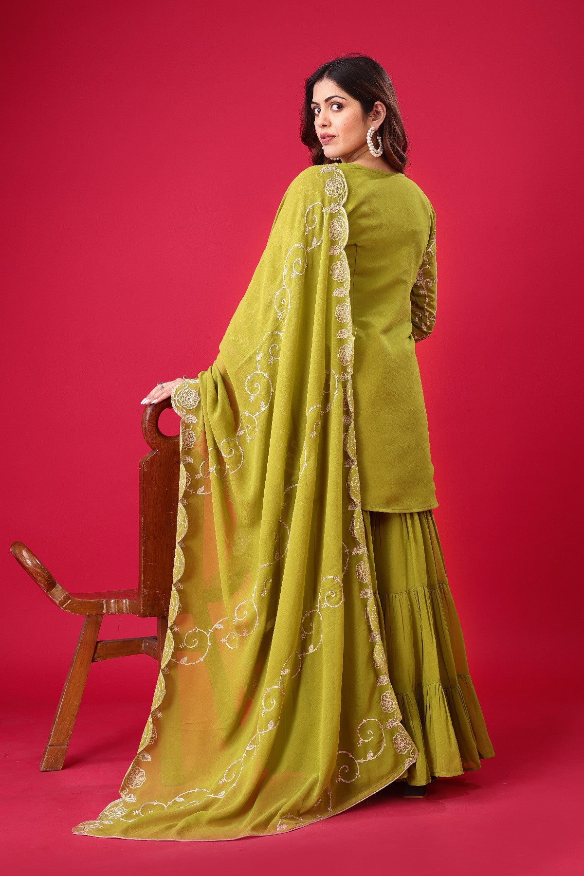 Enticing Georgette Embroidered Ruffle Top Sharara Suit