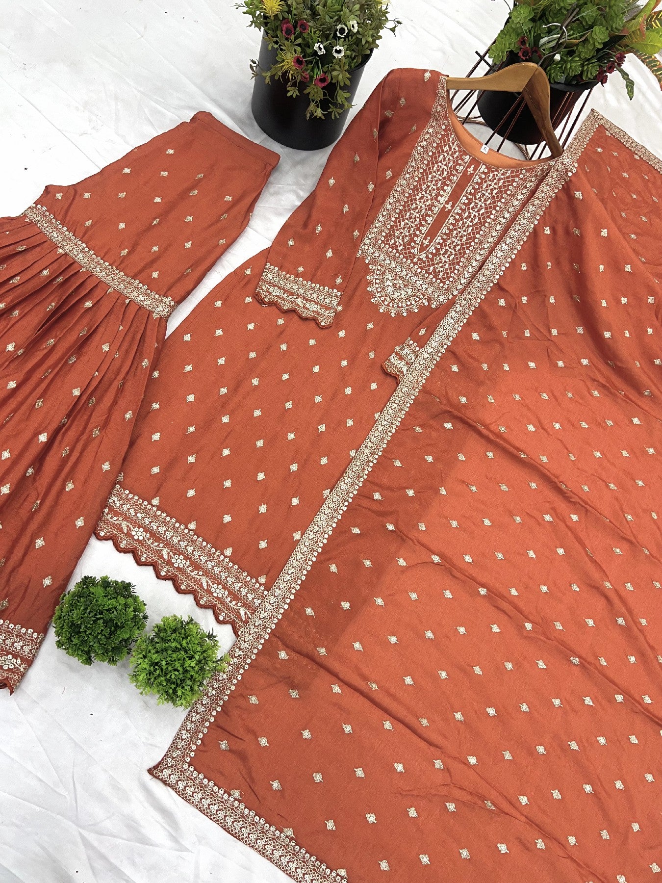 Exquisite Chinon Silk Heavy Sequins Embroidered Top Sharara Suit