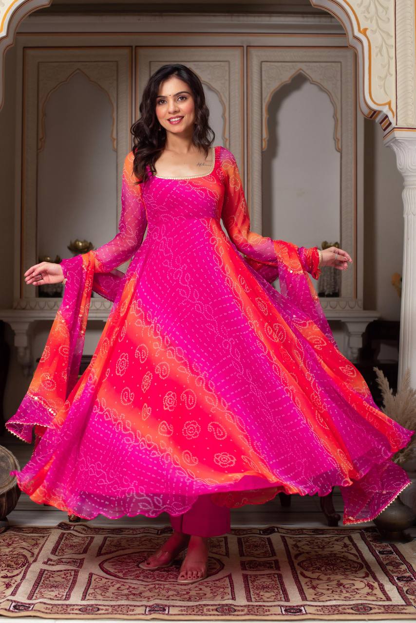 Luxury Digital Print Faux Georgette Anarkali Suit with Dupatta.