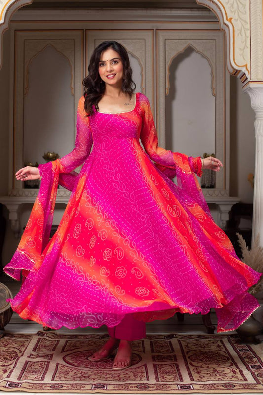 Luxury Digital Print Faux Georgette Anarkali Suit with Dupatta.