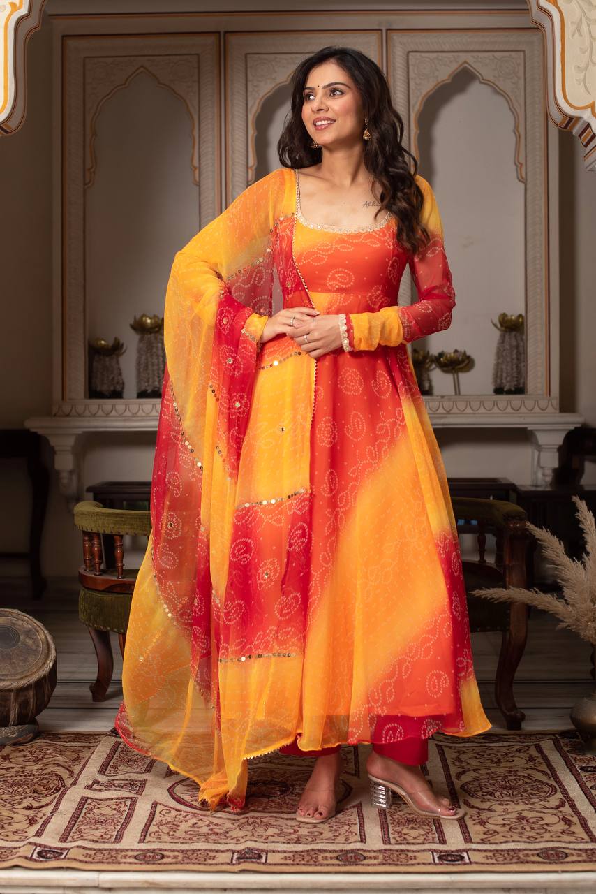 Luxury Digital Print Faux Georgette Anarkali Suit with Dupatta.