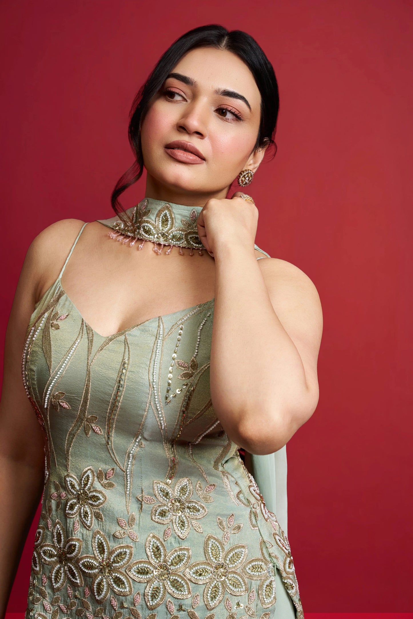 Designer Sage Green Sharara Set for Women | Wedding, Mehndi & Festive Wear & Party Wear