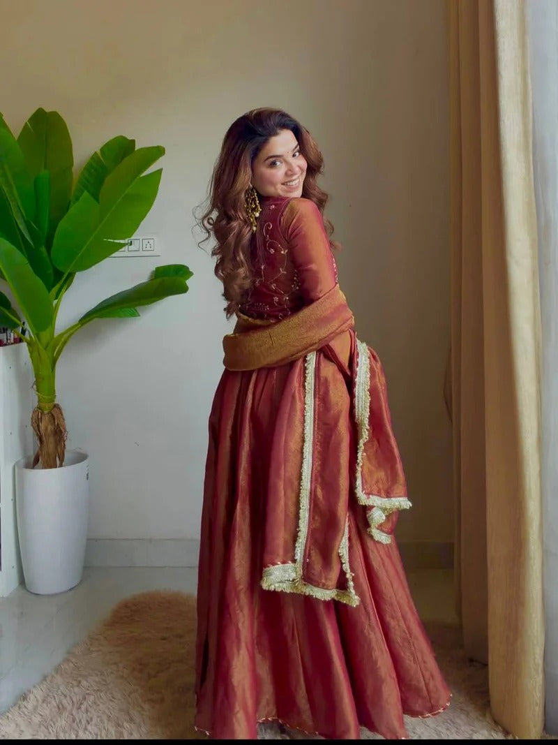 Women’s Wine Cosmos Silk Anarkali Suit Set with Koti & Dupatta | Wedding, Sangeet & Party Wear