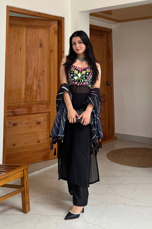Designer Black Mirror Work Kurta Set | Festive, Wedding & Party Wear