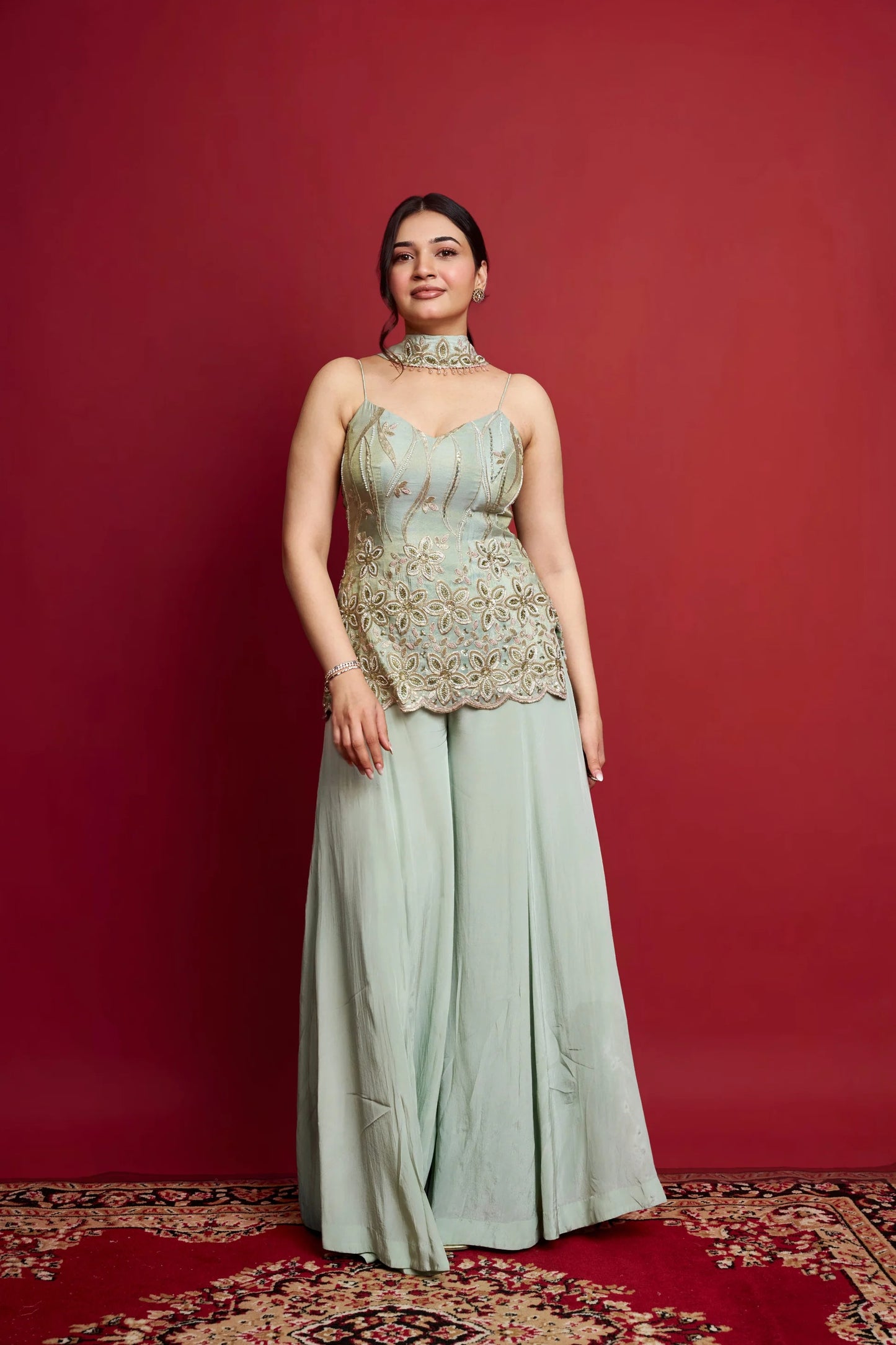 Designer Sage Green Sharara Set for Women | Wedding, Mehndi & Festive Wear & Party Wear