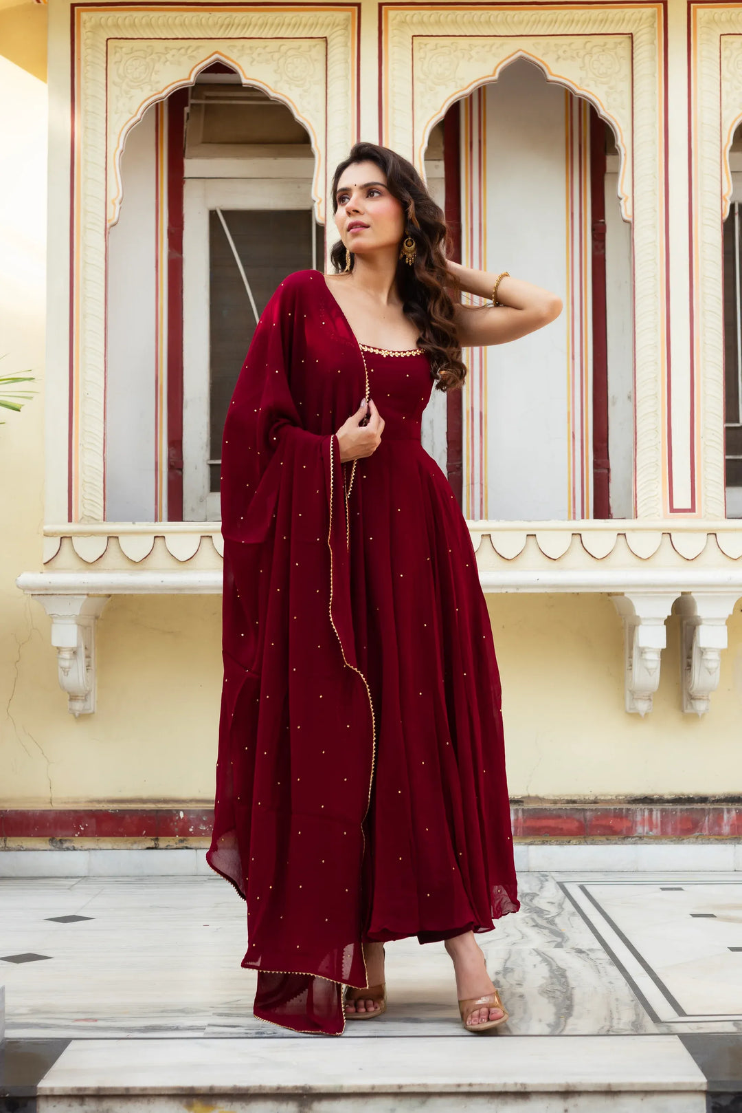 Party Wear Ethnic Dress Wine Red Georgette Anarkali Suit for Women – INDIAN  ELEGANCE