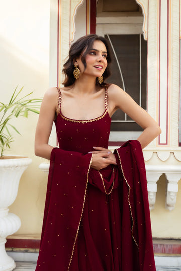 Party Wear Ethnic Dress Wine Red Georgette Anarkali Suit for Women – INDIAN  ELEGANCE