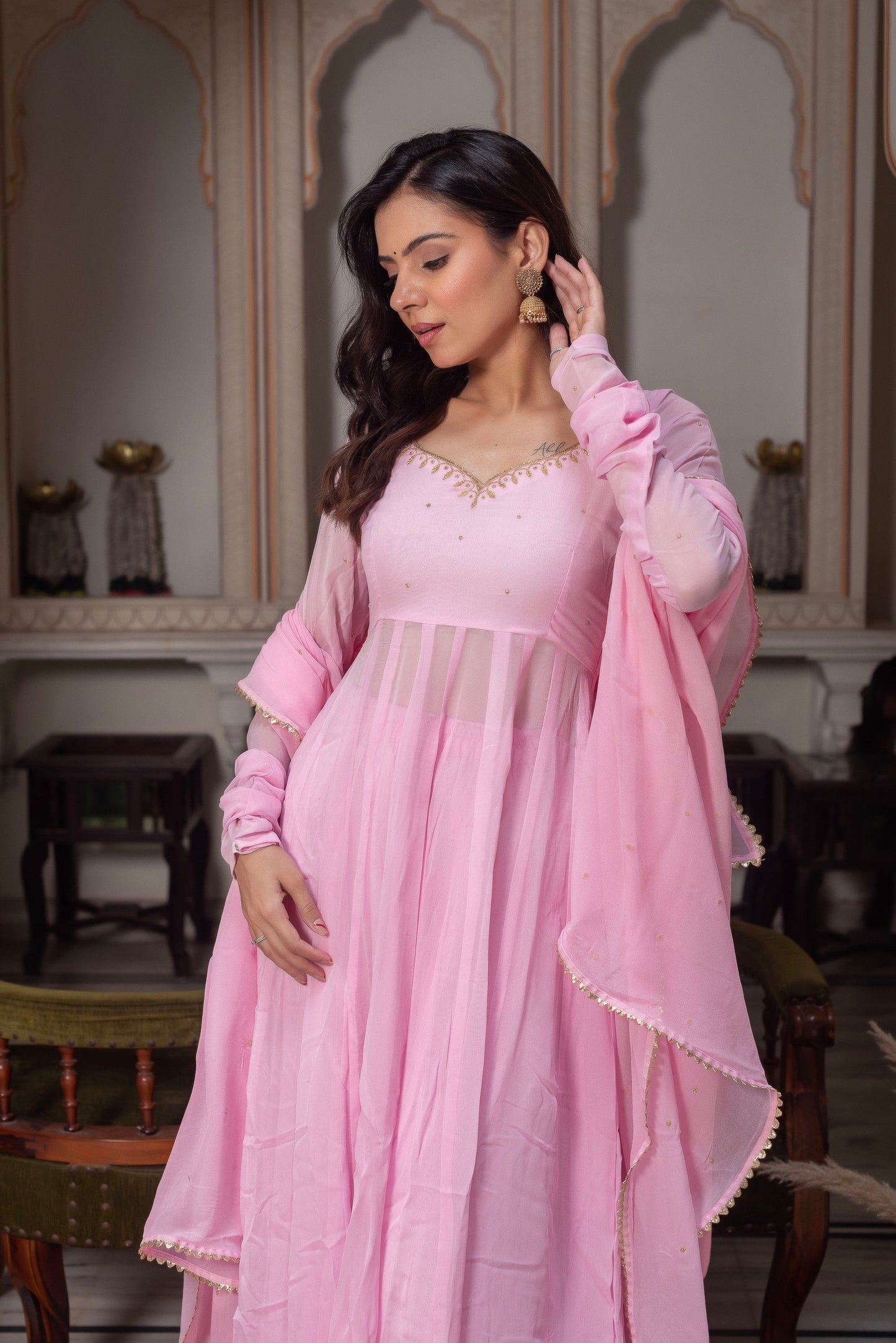 Baby Pink Georgette Anarkali Suit Set with Dupatta | Rakhi Special Ethnic Wear for Women | Wedding, Festive & Party Wear