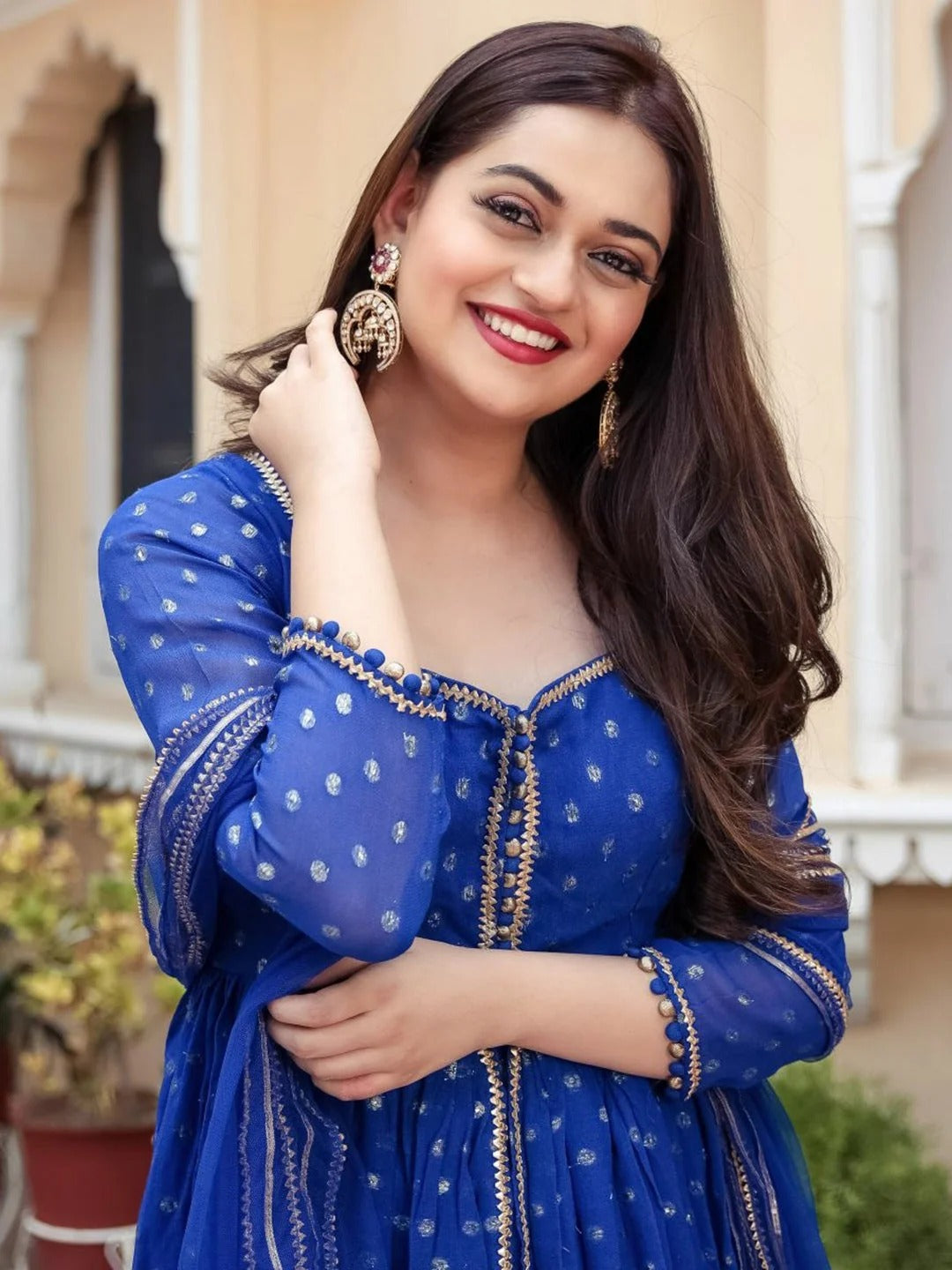 Designer Royal Blue Georgette Sharara Suit Set | Designer Embroidered Kurta & Sharara | Party & Wedding Wear