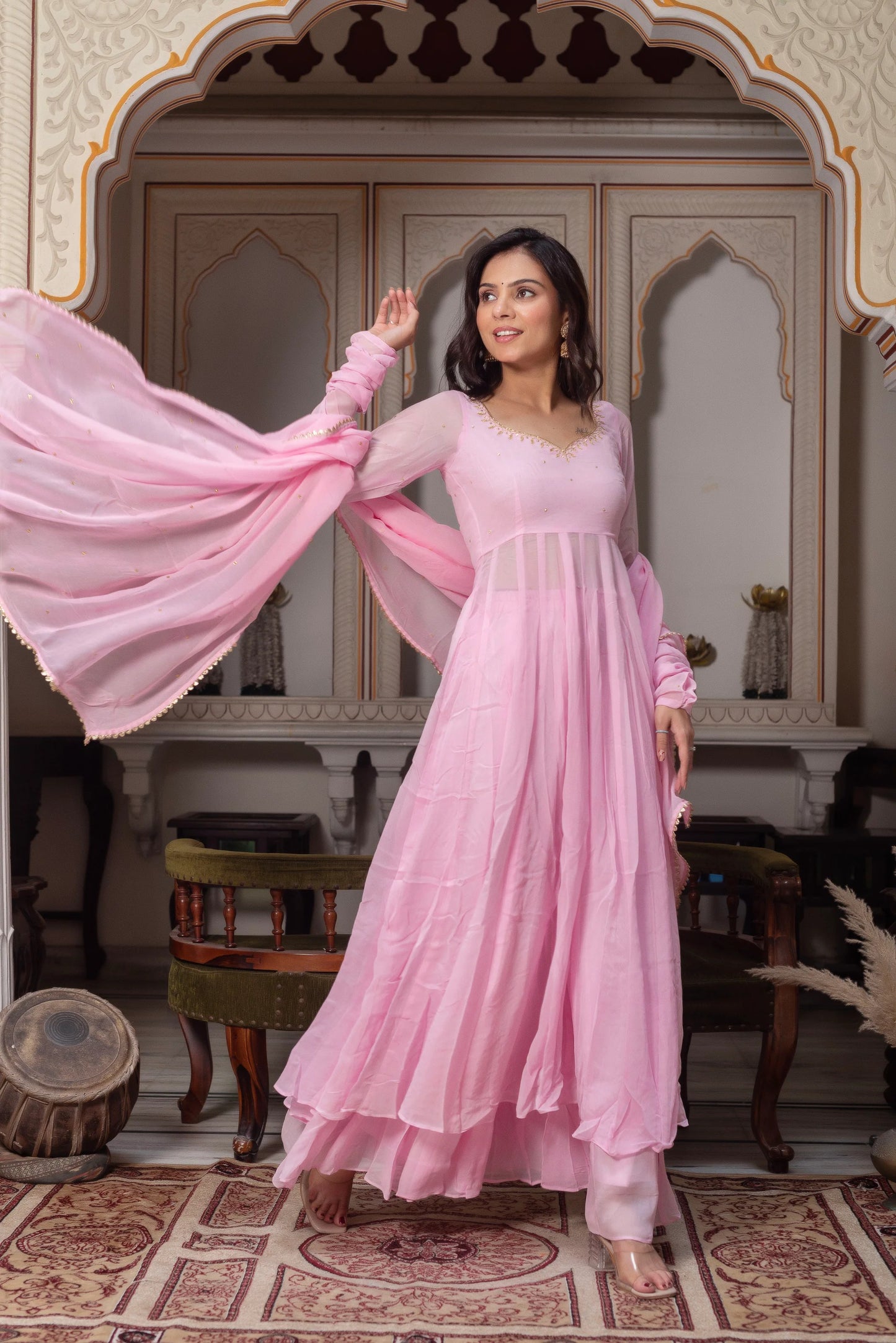 Baby Pink Georgette Anarkali Suit Set with Dupatta | Rakhi Special Ethnic Wear for Women | Wedding, Festive & Party Wear