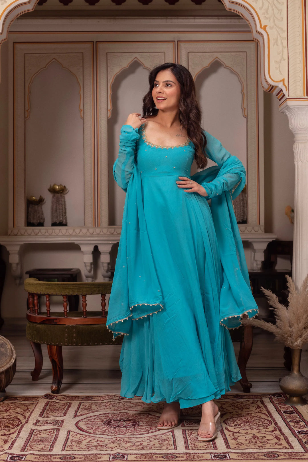 flared anarkali dress Maroon Silk Blend Ethnic Motifs Printed Flared Anarkali Suit Set (N2ZPKSKD2204-S) main image 0