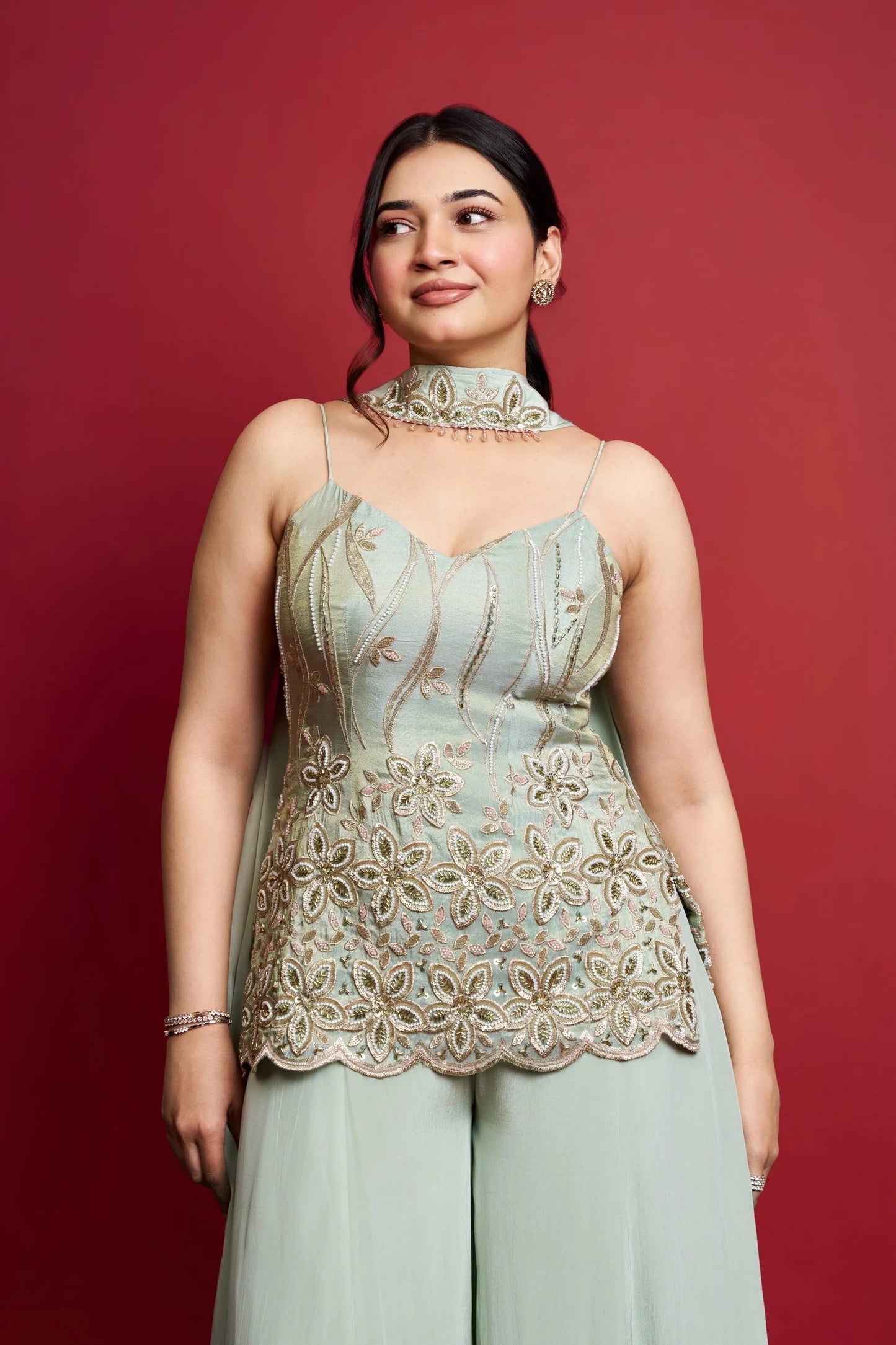 Designer Sage Green Sharara Set for Women | Wedding, Mehndi & Festive Wear & Party Wear