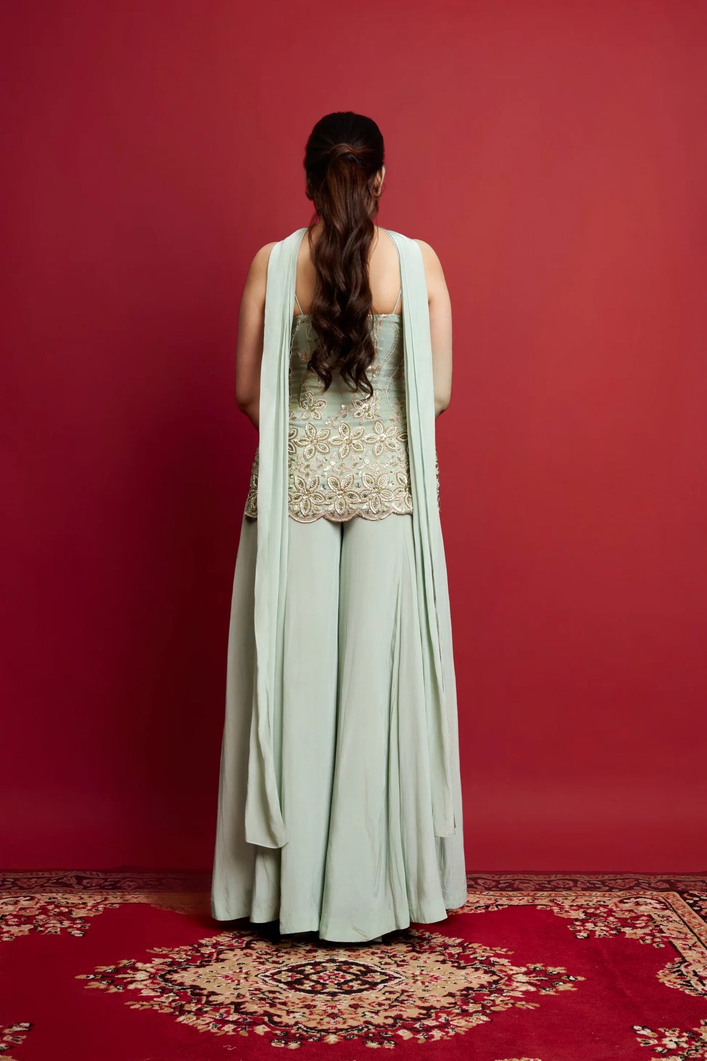 Designer Sage Green Sharara Set for Women | Wedding, Mehndi & Festive Wear & Party Wear