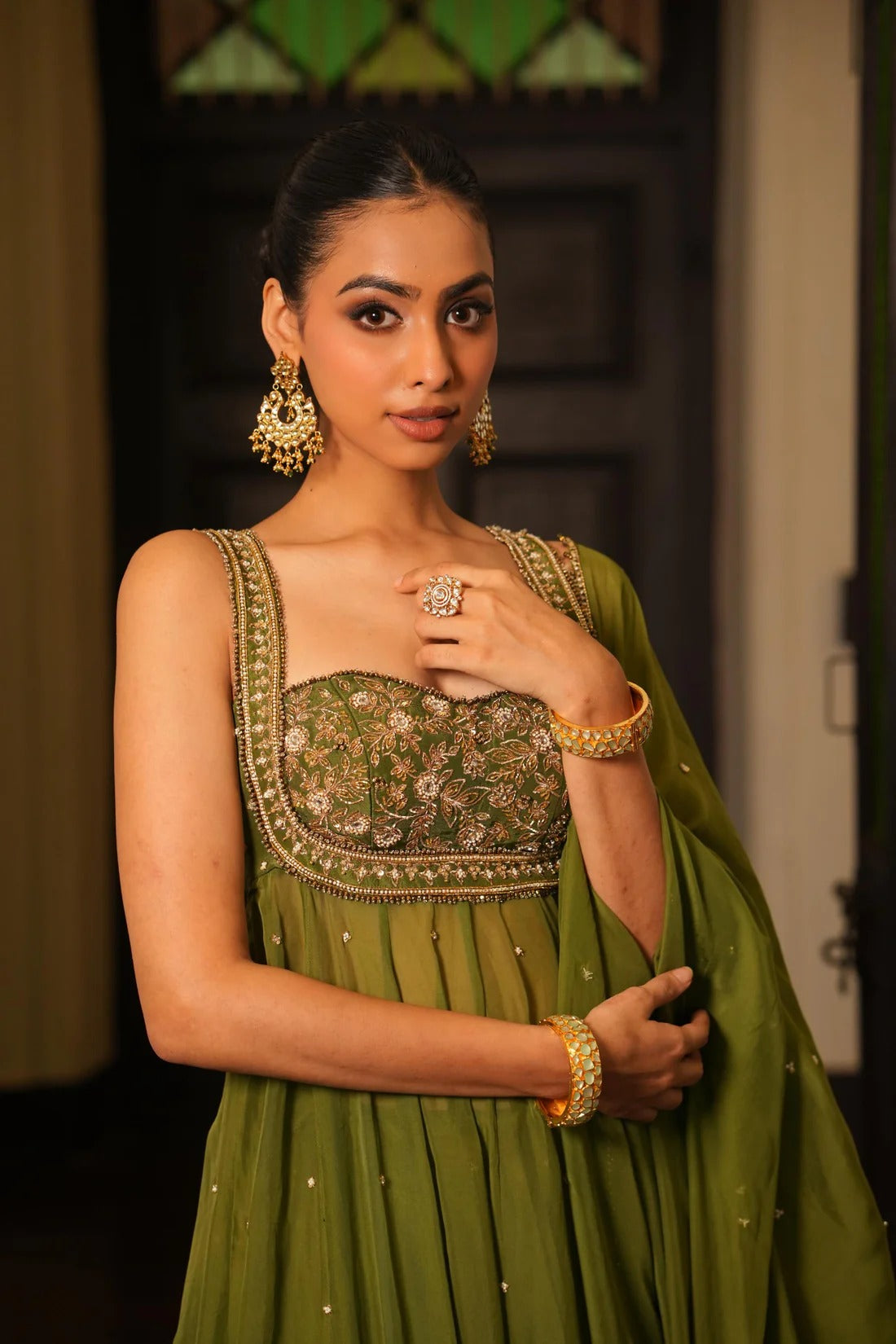 Wedding & Party Wear Mint Mehendi Green Anarkali With Sharara Set For Women Mint Mehendi