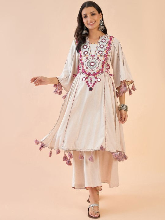 Women Ethnic Embroidered Regular Mirror  Kurta with Palazzos