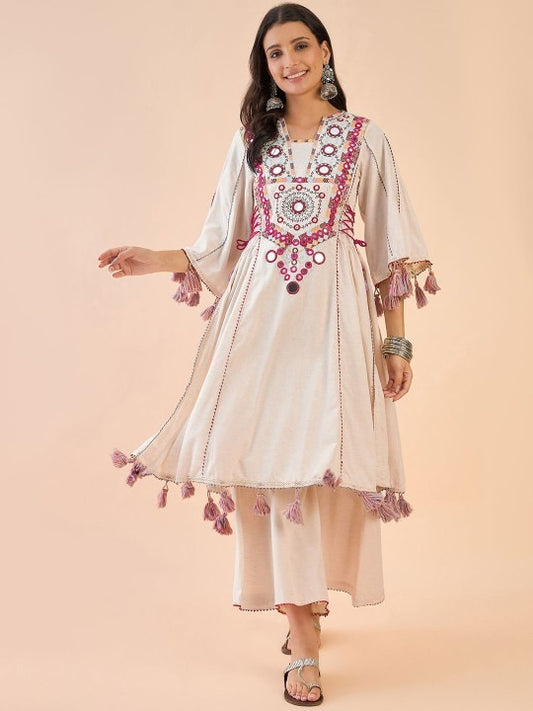 Women Ethnic Embroidered Regular Mirror  Kurta with Palazzos