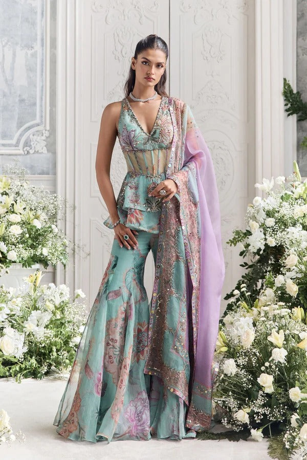 Modern Party & Wedding Wear Fox Georgette Printed sharara Suit for woman