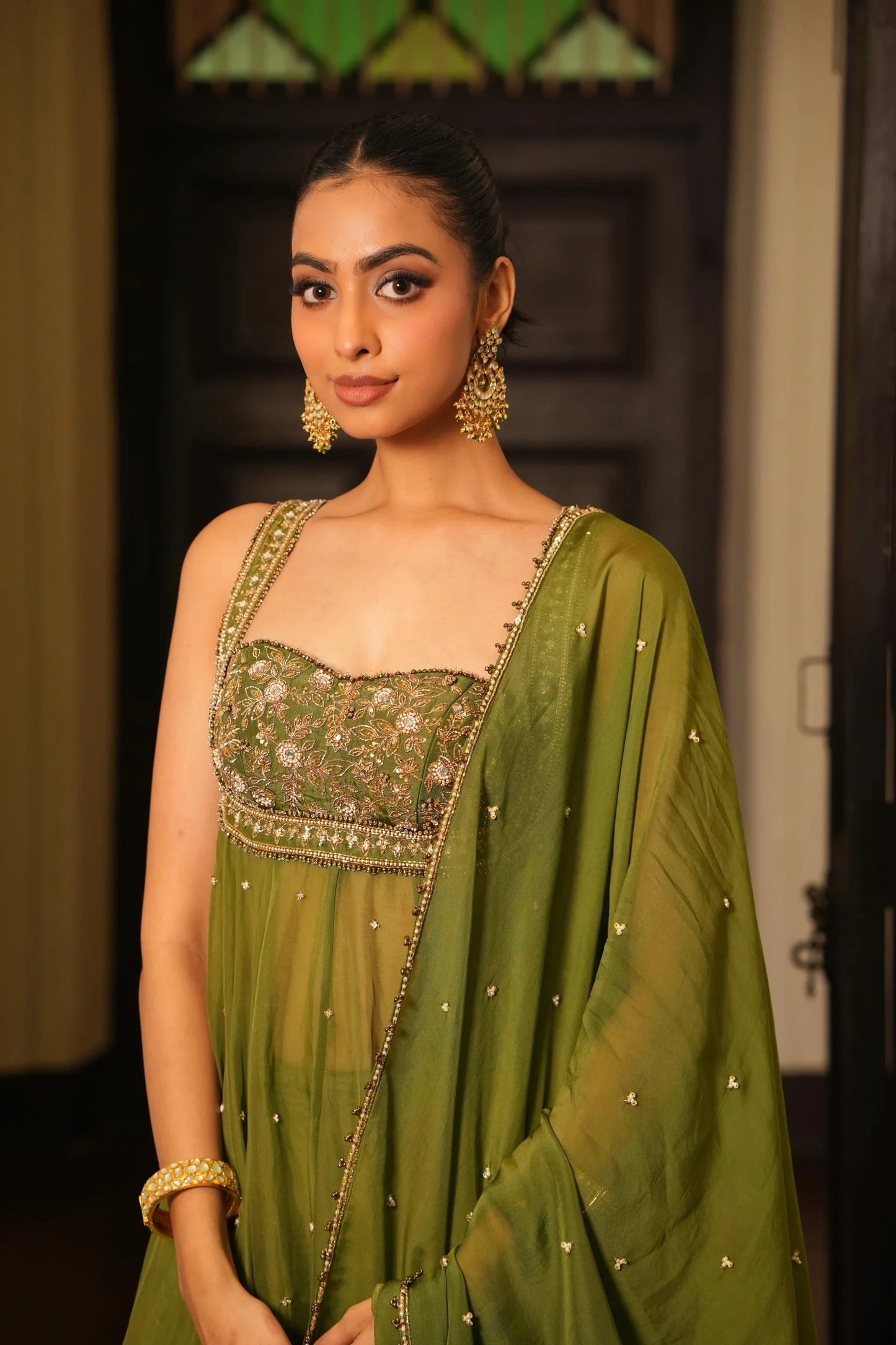 Wedding & Party Wear Mint Mehendi Green Anarkali With Sharara Set For Women Mint Mehendi