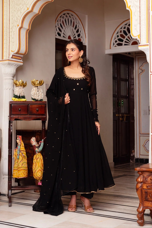 Black Color Hand Work Anarkali Set