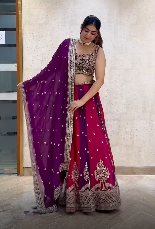 Elegant Magenta & Purple Faux Georgette Lehenga Choli with Sequins & Thread Work