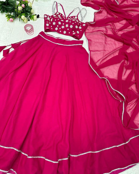 Enchanting Pink Georgette Fully Stitched Lehenga Choli - INDIAN ELEGANCE