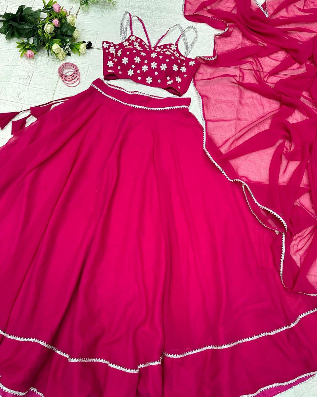 Enchanting Pink Georgette Fully Stitched Lehenga Choli - INDIAN ELEGANCE
