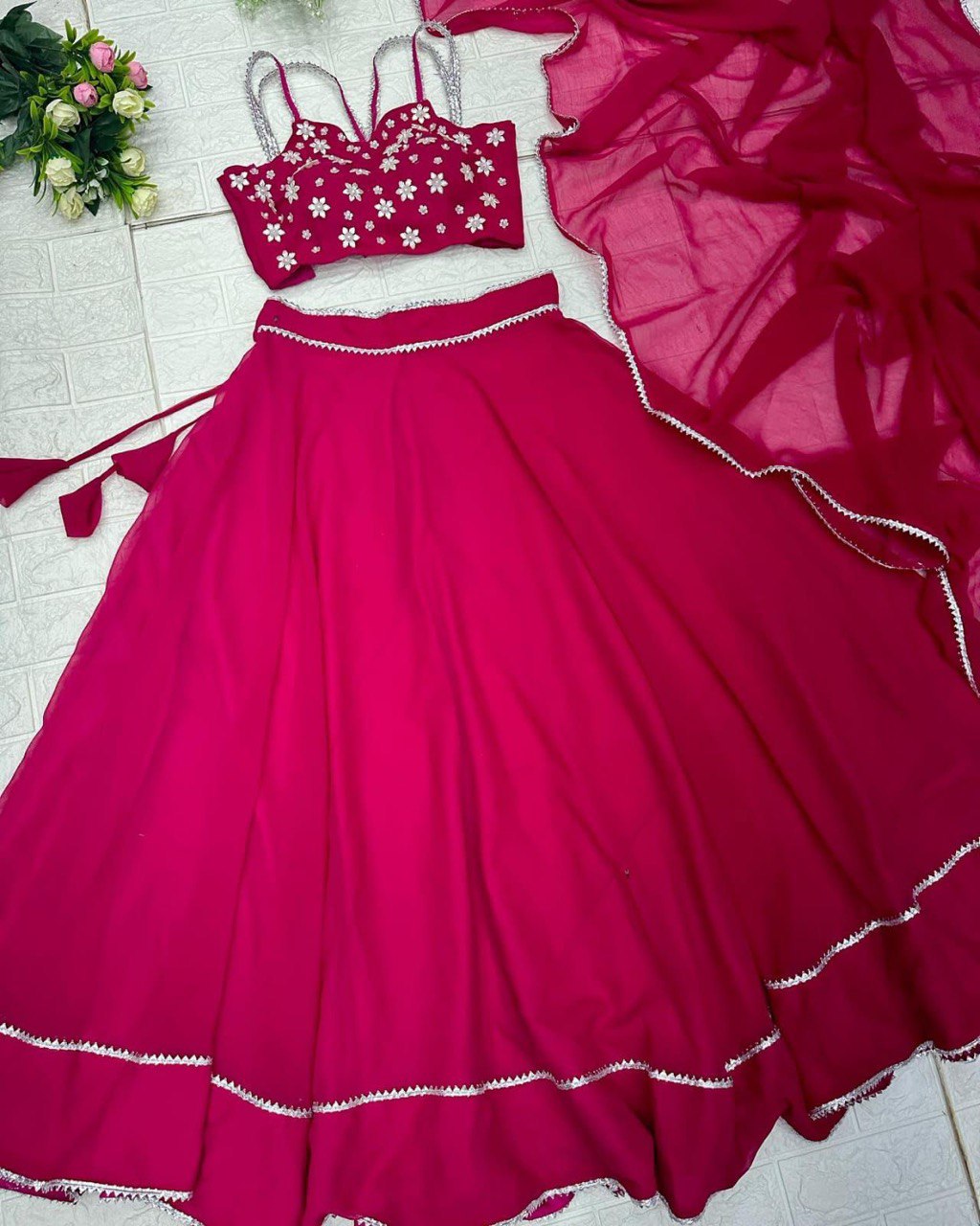 Enchanting Pink Georgette Fully Stitched Lehenga Choli - INDIAN ELEGANCE