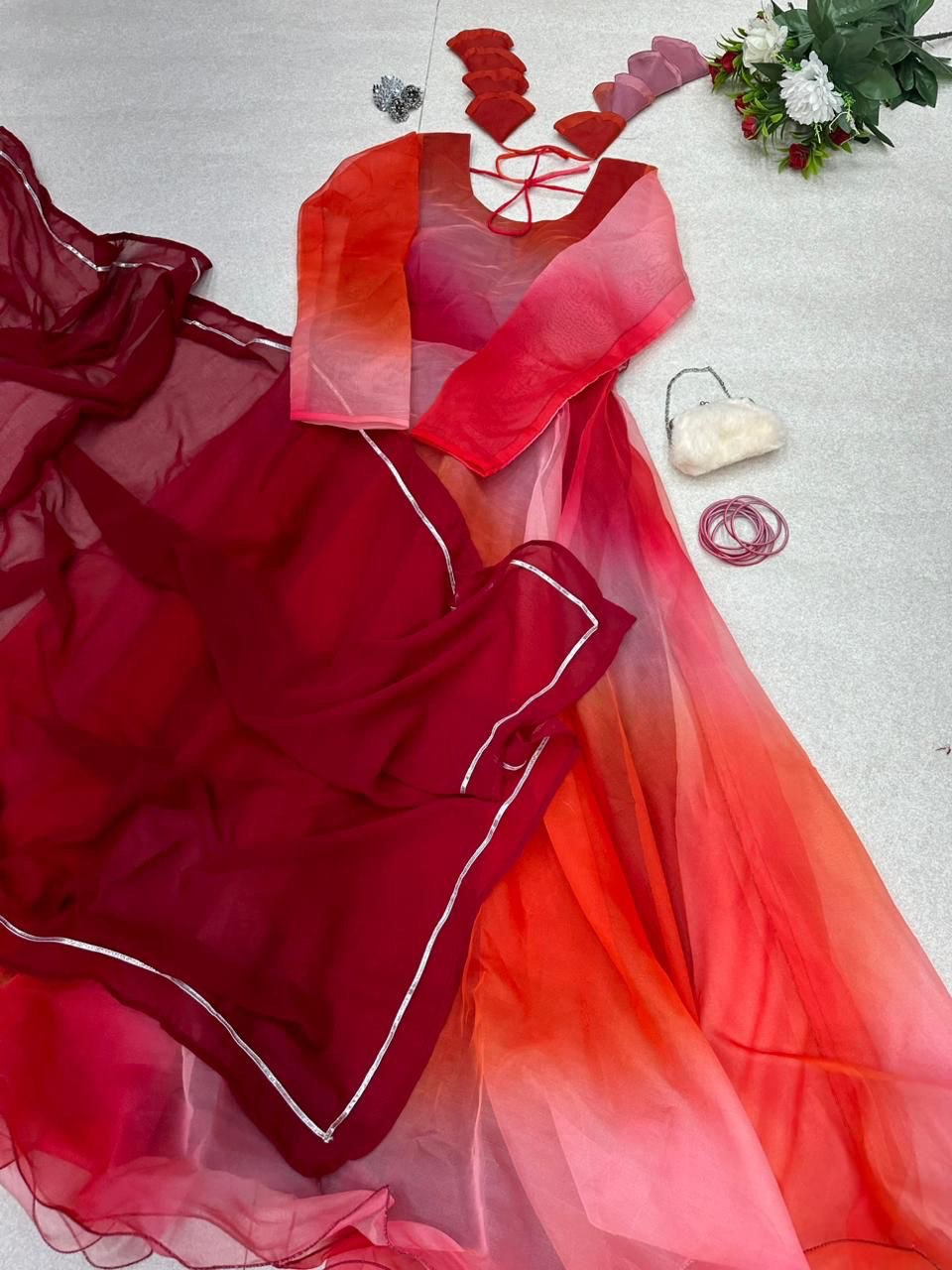 Bewitching Organza Silk Digital Printed Stitched Gown With Dupatta - INDIAN ELEGANCE