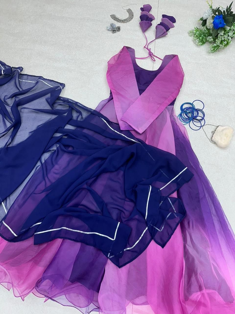Bewitching Organza Silk Digital Printed Stitched Gown With Dupatta - INDIAN ELEGANCE