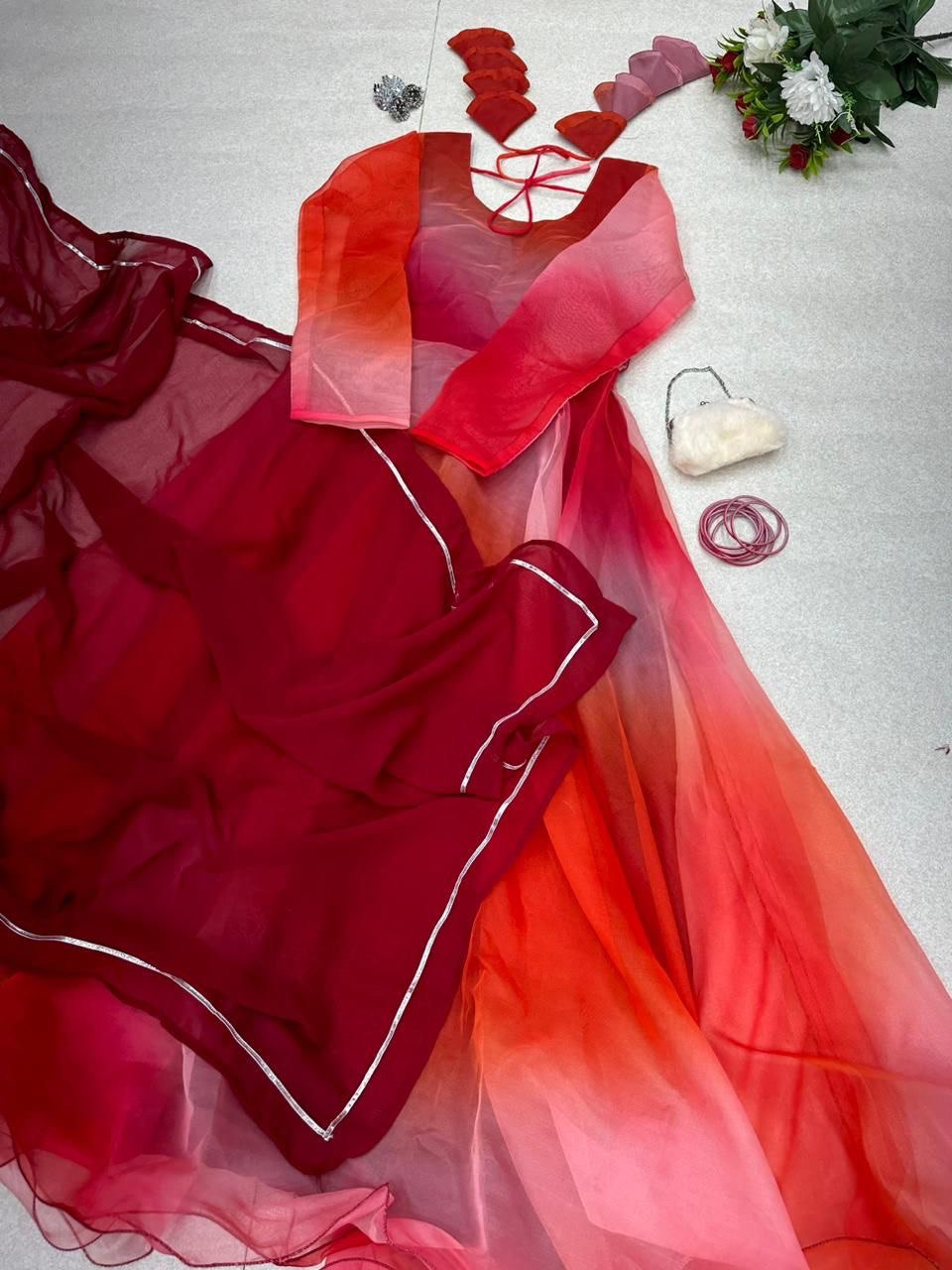 Bewitching Organza Silk Digital Printed Stitched Gown With Dupatta - INDIAN ELEGANCE