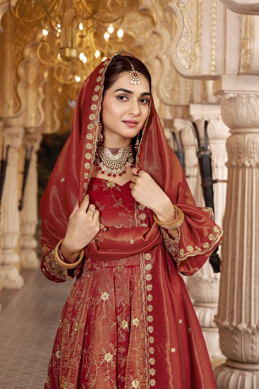 Premium Maroon Heavy Embroidered Anarkali Suit Set with Dupatta for Women | 3mm Sequin & Semi Bits Work Wedding & Festive Wear