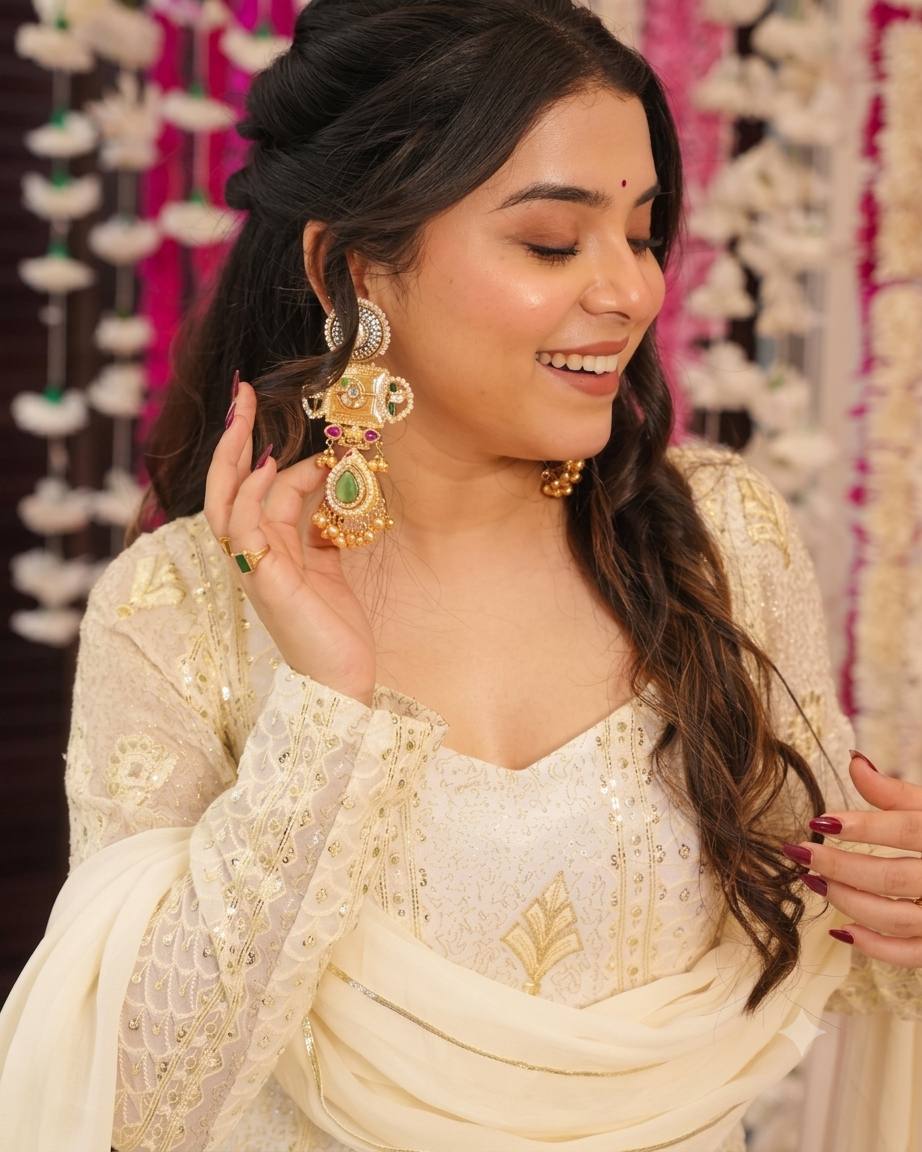 Off White Fox Georgette Anarkali Suit Set with Dupatta | Heavy Sequin Embroidery | Party & Wedding Wear