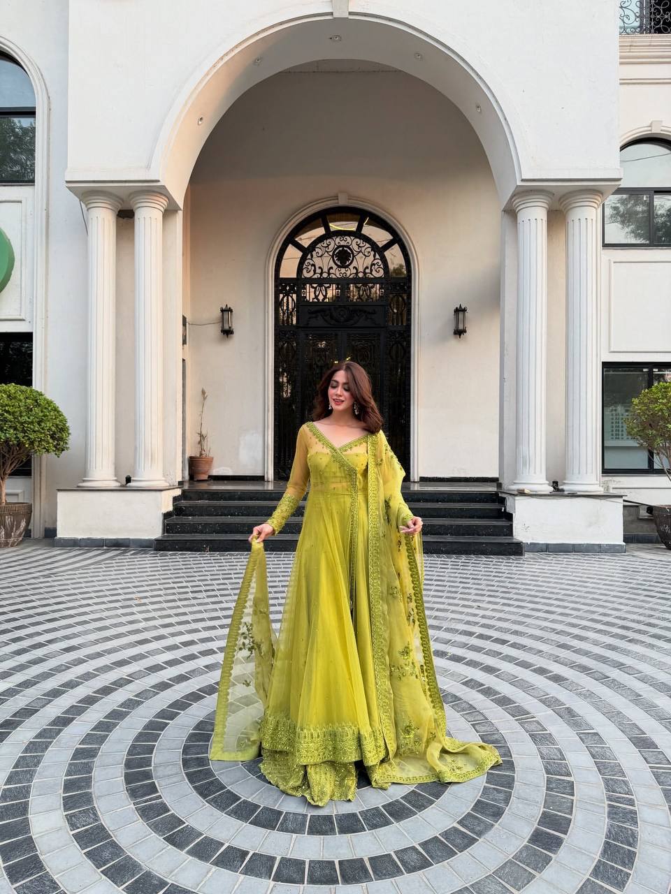 Luxury Festive Lehengha Choli in Butterfly Net with Side Zip.