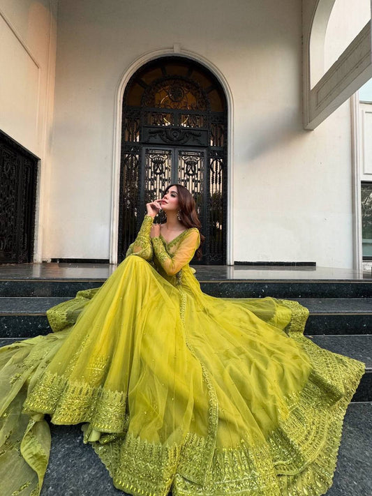 Luxury Festive Lehengha Choli in Butterfly Net with Side Zip.