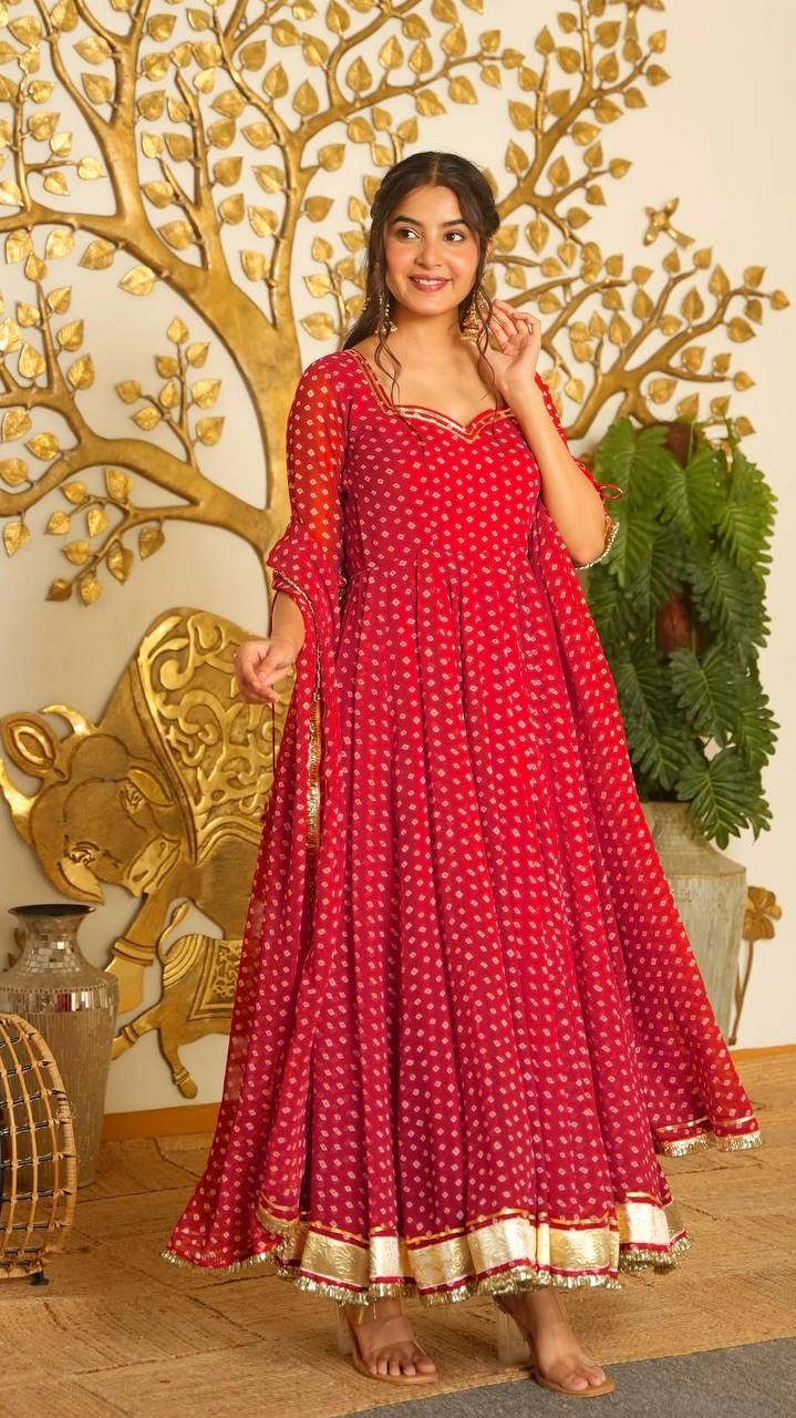 Luxury Faux Georgette Designer Anarkali Suit with Fancy Lace Dupatta & Pant