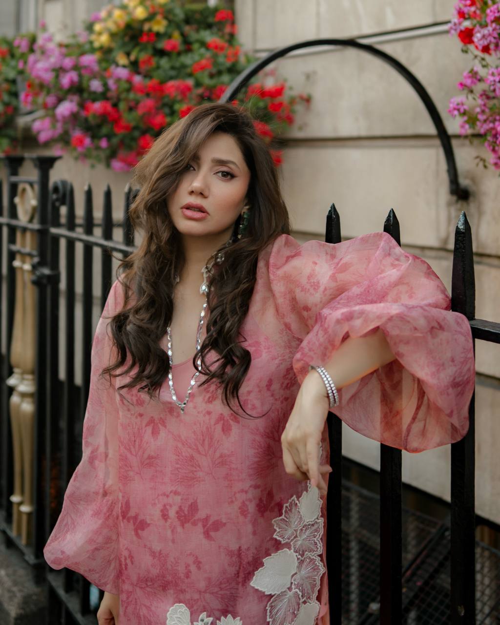 Designer Pink Organza Shrug Set for Women with Real Mirror Work | Digital Print | Balloon Sleeves | Party Wear Co-Ord Set
