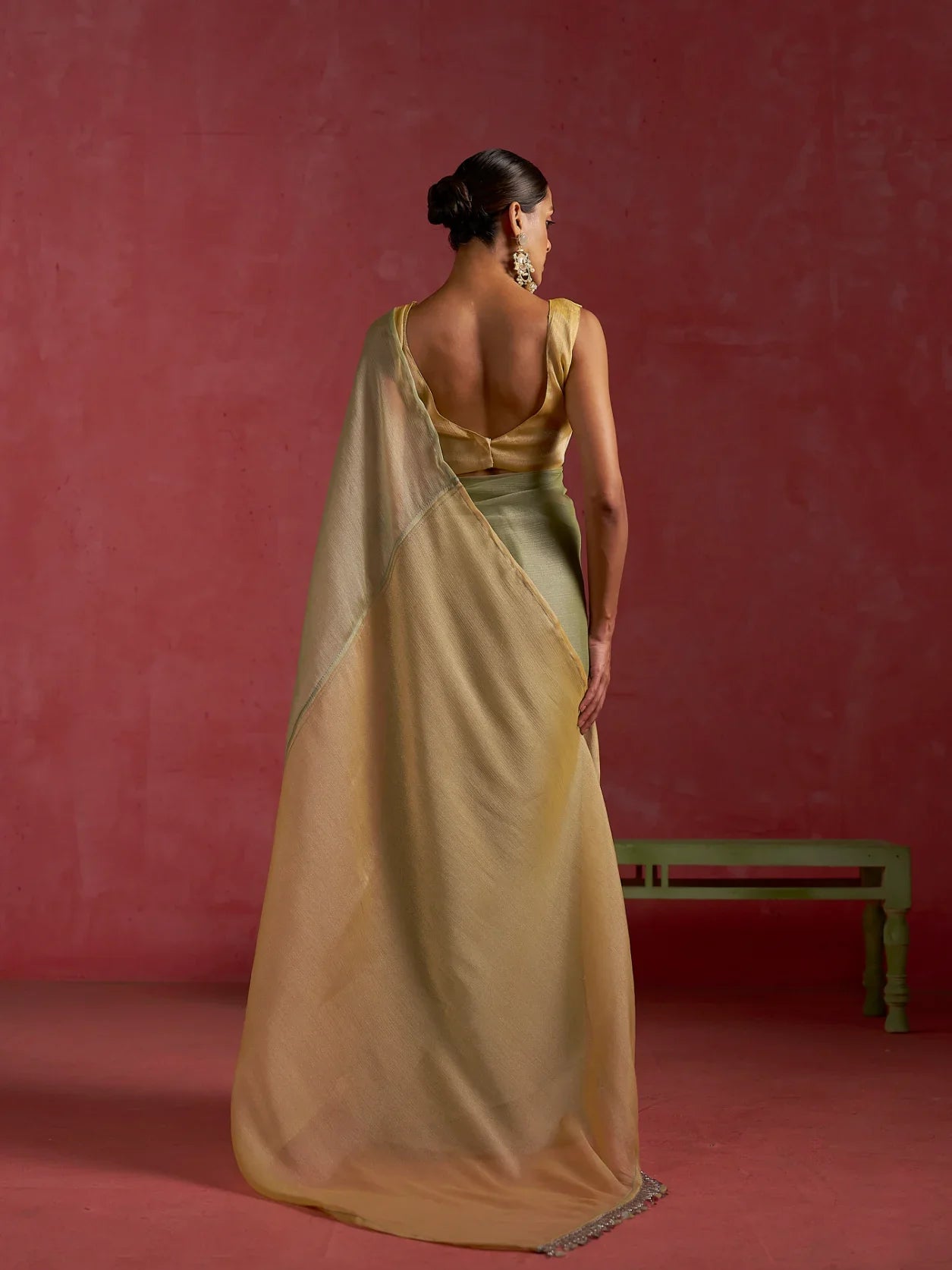 Partywear designer pista yellow chiffon saree for woman